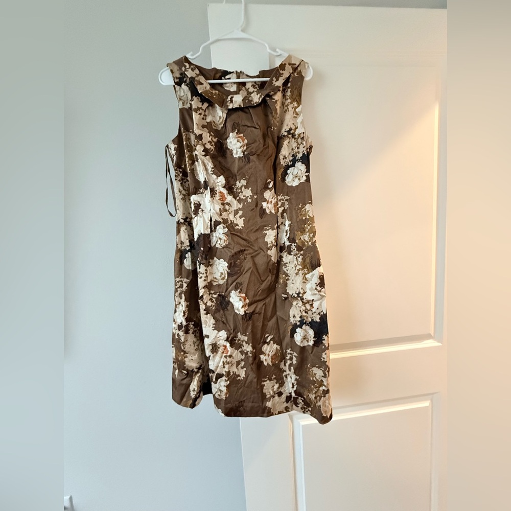 Talbots Brown Floral Satin Cocktail Dress Size 12 Sleeveless Cowl Neck❤️ - Picture 8 of 9